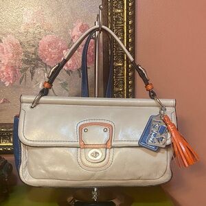 Coach Color Block City Willis Shoulder Crossbody Bag Gray Blue Orange EUC